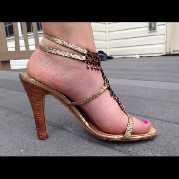 GIUSEPPE ZANOTTI Gold Dress Embellished Sandal S 8 EU 38 NIB - Picture 8 of 12